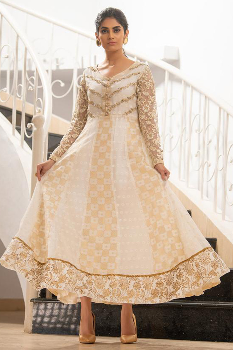 white and gold anarkali